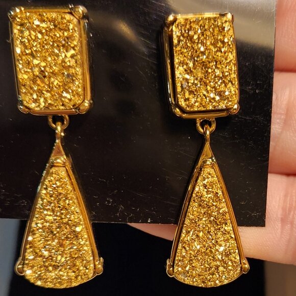 Gold Sparkle Drop Earrings - Picture 2 of 3